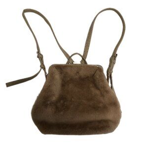 Enzo Angiolini Mink Taupe Pink Elegant Faux Fur Backpack Purse Bag